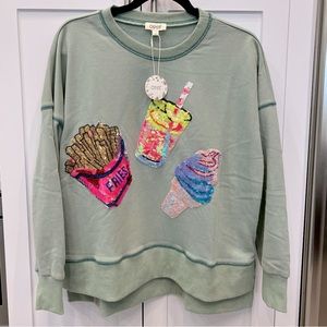 ODDY Crewneck Life’s Pleasures Sequin Patched Sweatshirt